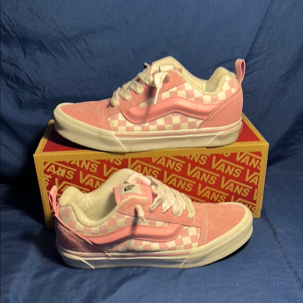 Vans- knu skool, check pink/white, 5.5 kids sw